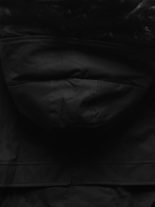 Czarna długa zimowa damska kurtka płaszcz kapturem