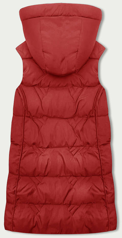 Czerwony długi pikowany bezrękawnik damski kamizelka z kapturem