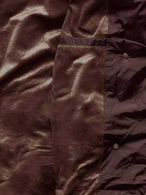 Brązowa długa pikowana zimowa kurtka płaszczyk z kołnierzem