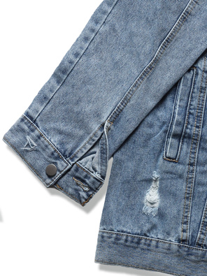 Jeansowa długa damska oversizowa kurtka ze stójką