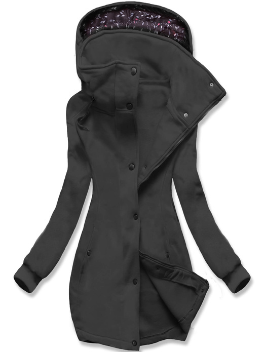 Grafitowa długa damska bluza z kapitalną stójką