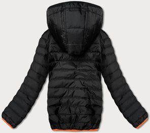 Czarna pikowana kurtka z łączonych materiałów z kapturem i wstawkami