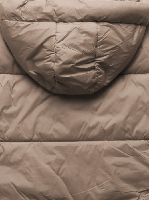 Beżowa krótka pikowana zimowa kurtka z kapturem