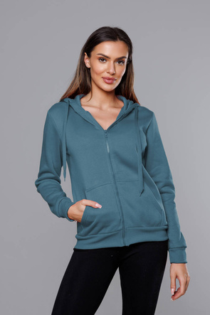 Szaroniebieska zapinana damska bluza z kapturem