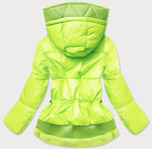 Neonowo zielona krótka sportowa zimowa kurtka damska z kapturem