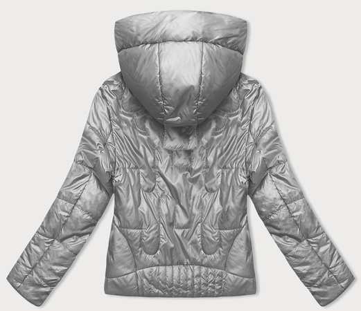 Srebrna błyszcząca przejściowa pikowana kurtka na suwak