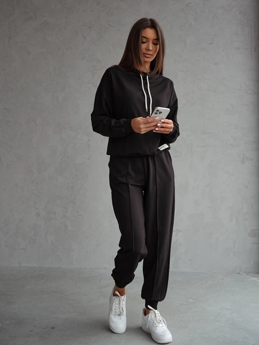 Czarny czaderski damski dres komplet bluza stójka spodnie