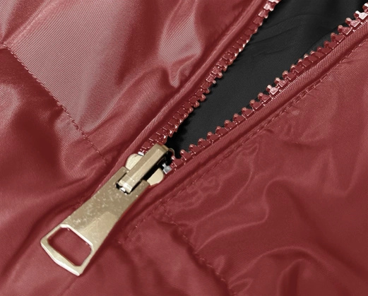 Czerwono czarny długi dwustronny damski bezrękawnik kamizelka z kapturem