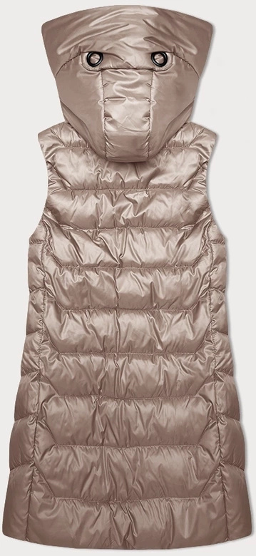 Jasnobeżowy świetny damski bezrękawnik kamizelka z odpinanym kapturem PLUS SIZE