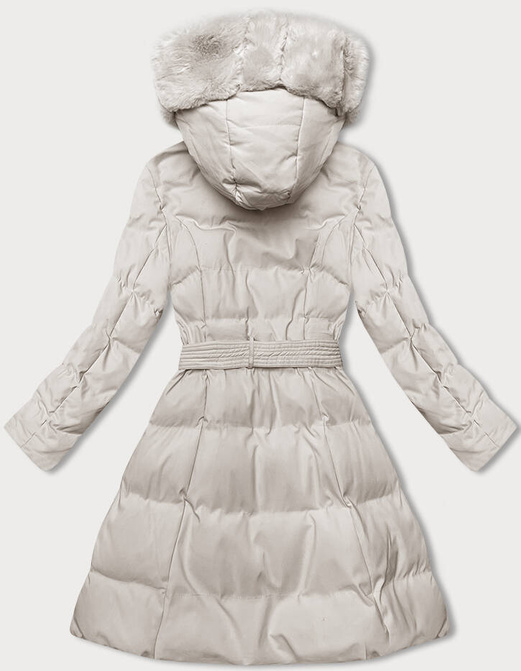 Ecru zimowy pikowany płaszczyk kurtka z futerkiem