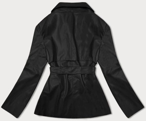 Czarny modny trencz eko skóra z paskiem