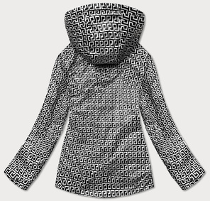 Szara dwustronna przejściowa kurtka damska z kapturem geometryczne wzory