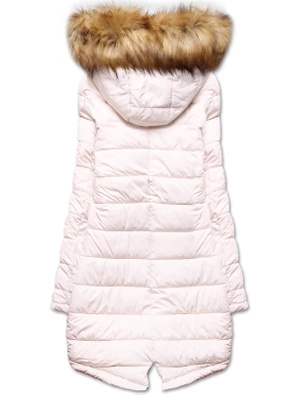 Granatowo beżowa długa dwustronna ciepła kurtka parka z kapturem z odpinanym futerkiem