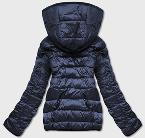 Granatowa dwustronna rewelacyjna zimowa pikowana kurtka na futrze 