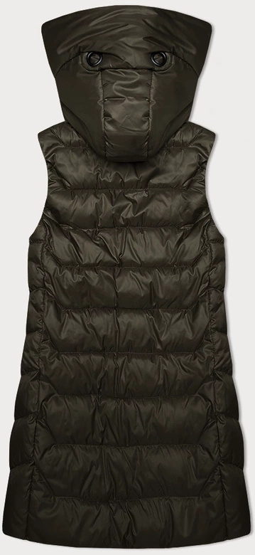 Oliwkowy świetny damski bezrękawnik kamizelka z odpinanym kapturem PLUS SIZE