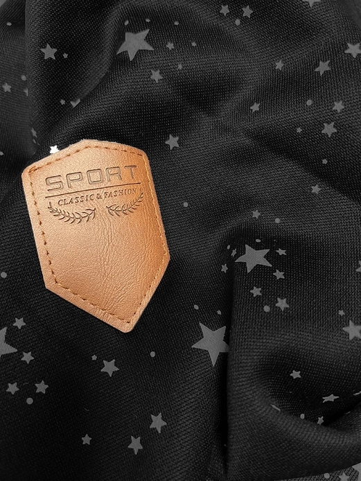 Czarna w gwiazdki bluza damska z kapturem zapinana na suwak