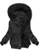 Czarna krótka damska zimowa kurtka na futrze