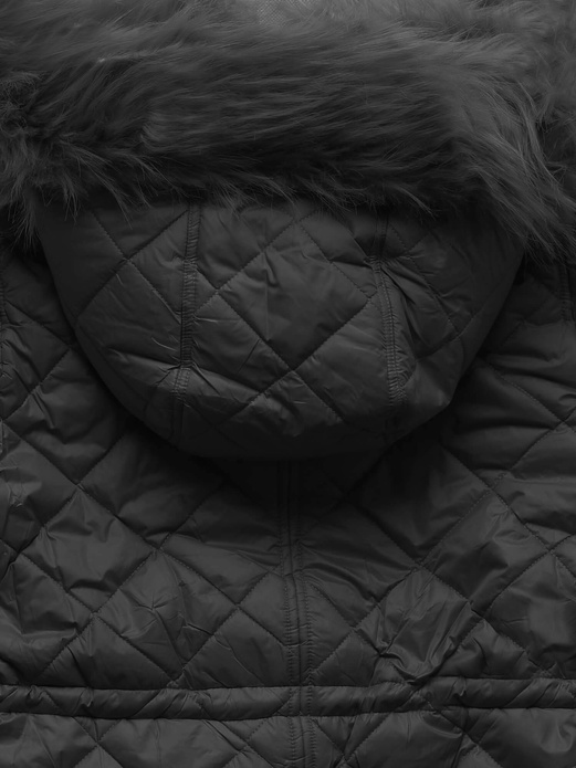 Czarna dwustronna zimowa kurtka damska pikowana w karo