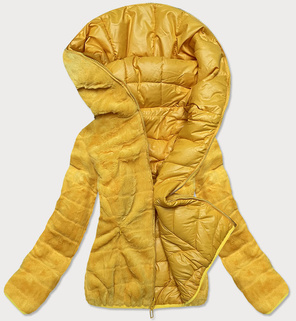 Żółta dwustronna pikowana kurtka na futerku