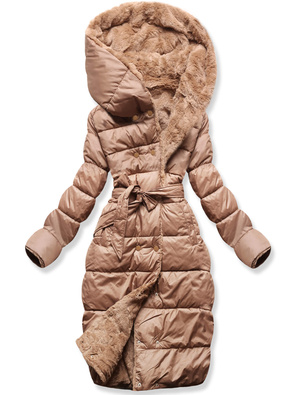 Brązowa zimowa dwustronna ciepła kurtka na futerku