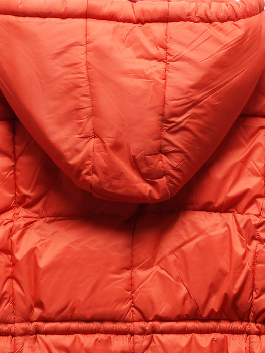 Koralowa zimowa pikowana kurtka z kapturem