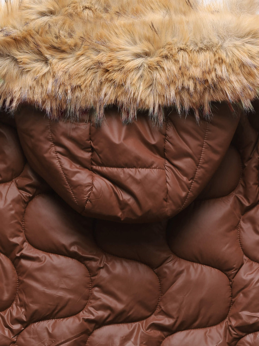 Czekoladowa fenomenalna pikowana zimowa kurtka damska kożuch