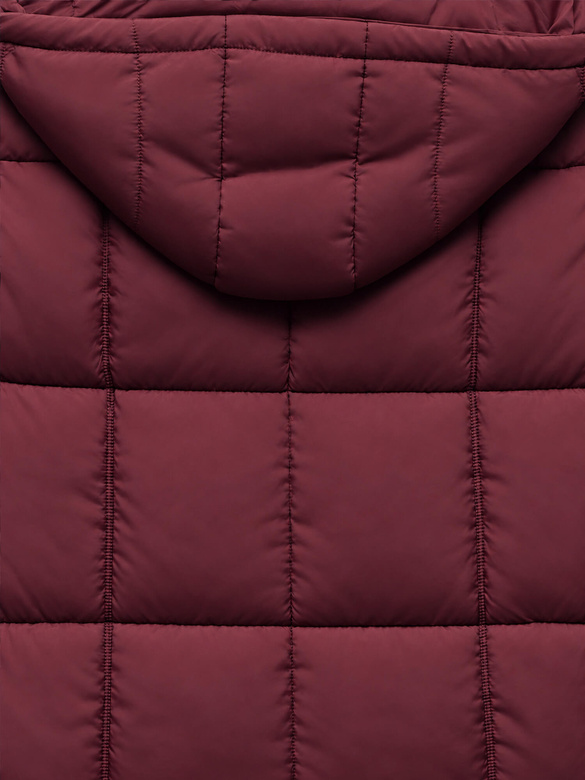 Damska kapitalna puffer kurtka damska z kapturem bordowa netmoda