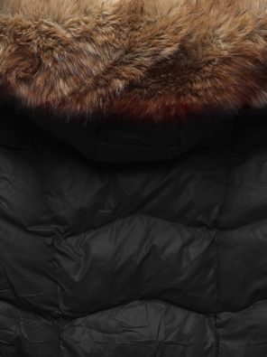 Czarna świetna pikowana zimowa damska kurtka z futerkiem