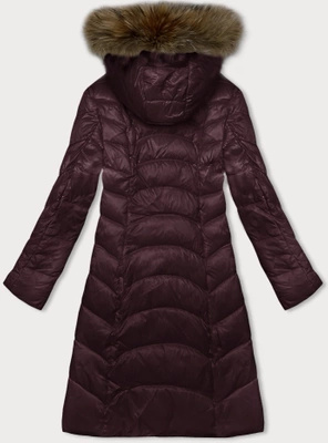 Bordowa długa kurtka pikowana płaszcz z kapturem