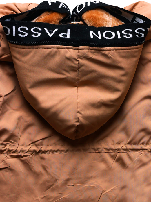 Karmelowa ciepła zimowa parka na futrze