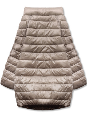 Beżowa trapezowa przejściowa kurtka z rękawami 3/4 dwustronna gładka / kwiaty na zatrzaski 