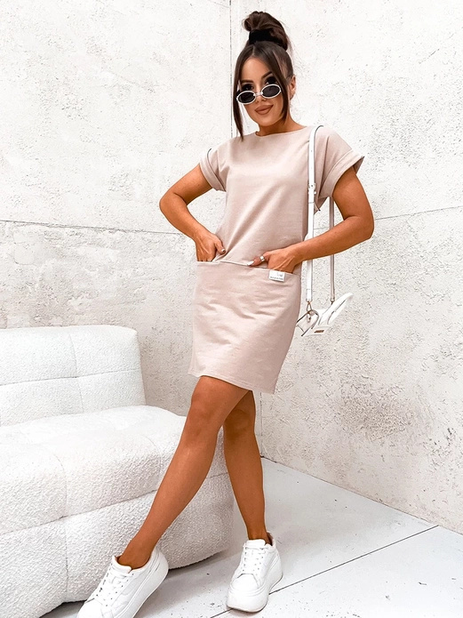 Beżowa czaderska dresowa sukienka damska