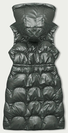 Zielona wyszczuplająca damska kamizelka bezrękawnik z kapturem