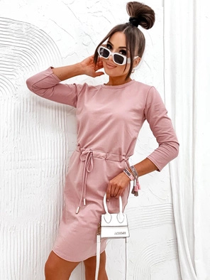 Pudrowa casuwalowa sukienka damska z troczkiem