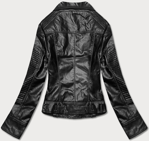 Czarna kurtka ekoskóra ramoneska zapinana na skos z klapami i suwakami