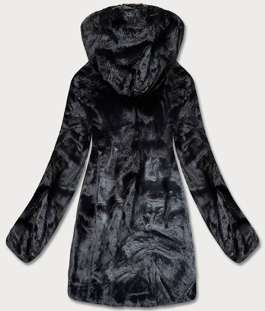 Czarna długa fantastyczna dwustronna zimowa pikowana kurtka futerko