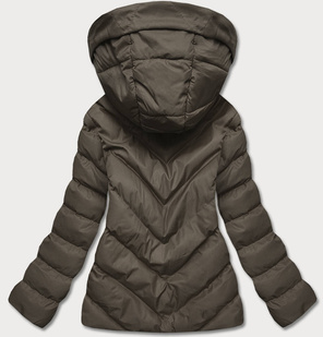 Khaki zimowa pikowana kurtka z kapturem