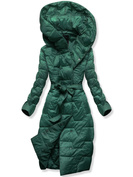 Zielony damski pikowany płaszcz zimowy z paskiem