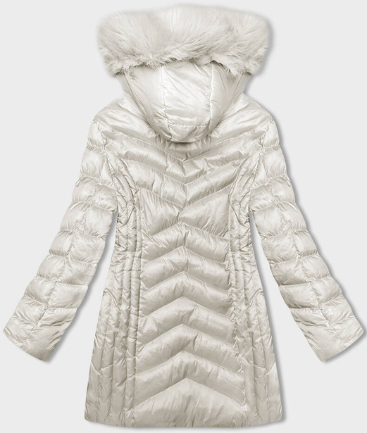 Biała ecru przejściowa kurtka lekko ocieplana z kapturem