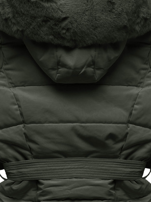 Zielona zimowa pikowana kurtka płaszczyk + futro