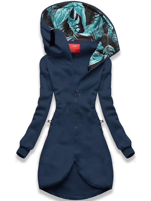 Granatowa czaderska damska asymetryczna bluza płaszczyk z kapturem