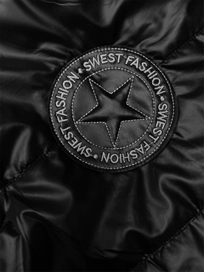 Czarny pikowany bezrękawnik kamizelka z kapturem stójka