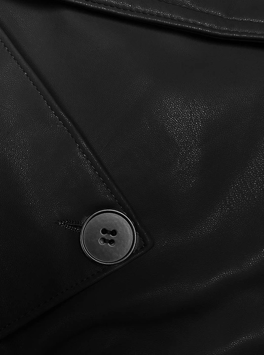 Czarny modny trencz eko skóra z paskiem