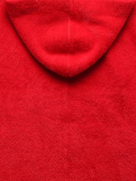 Czerwona damska narzutka alpaka z kapturem