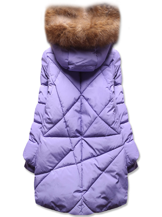 Fioletowa genialnie pikowana kurtka płaszczyk z kapturem