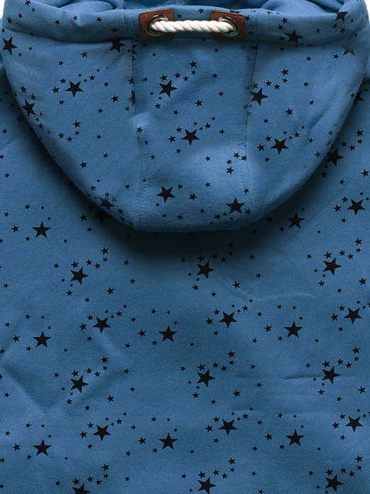 Niebieska bluza damska z kapturem zapinana na suwak w gwiazdki