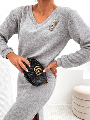 Szary dzianinowy komplet damski bluzka i spódnica