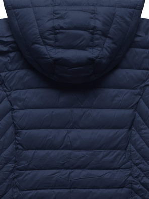 Granatowa przejściowa pikowana kurtka z kapturem