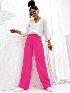 Fuksjowe eleganckie luźne spodnie damskie