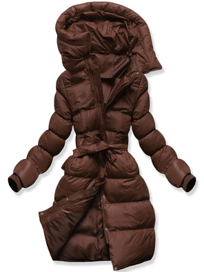 Brązowa genialna zimowa pikowana kurtka damska z kapturem